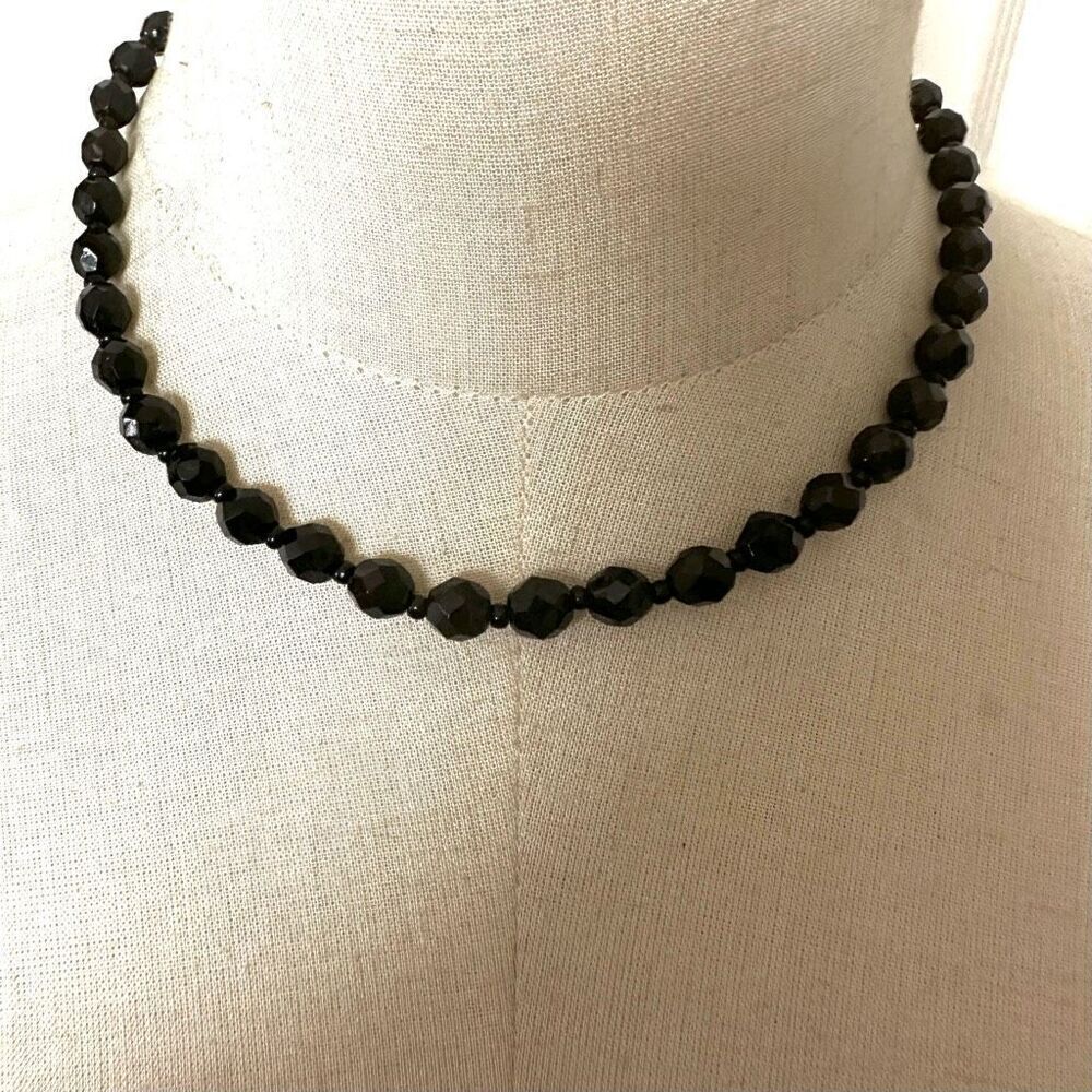 Black glass beaded necklace